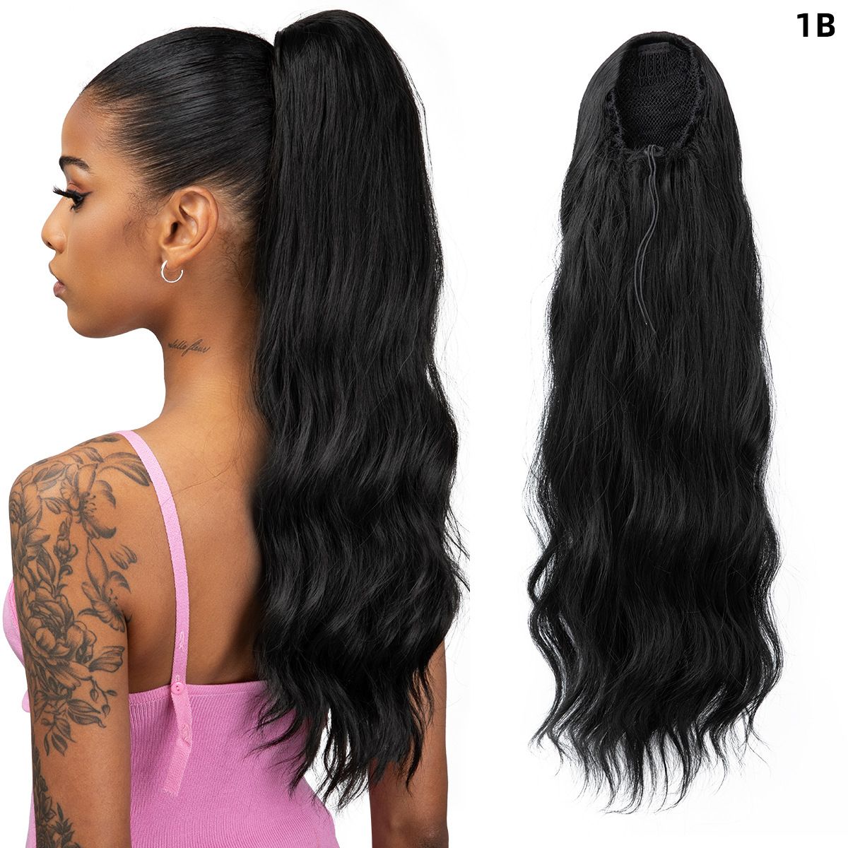 [Most Beautifu]Hair extension Ponytail Female Wig With Drawstring Style Long Curly Hair High Ponytail Drawstring Mesh Pocket