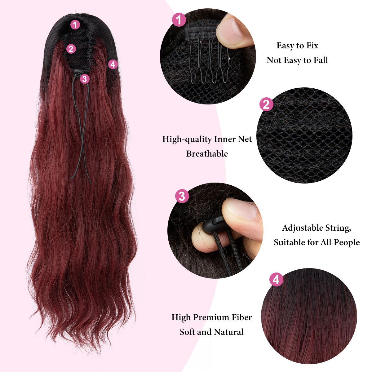 [Most Beautifu]Hair extension Ponytail Female Wig With Drawstring Style Long Curly Hair High Ponytail Drawstring Mesh Pocket