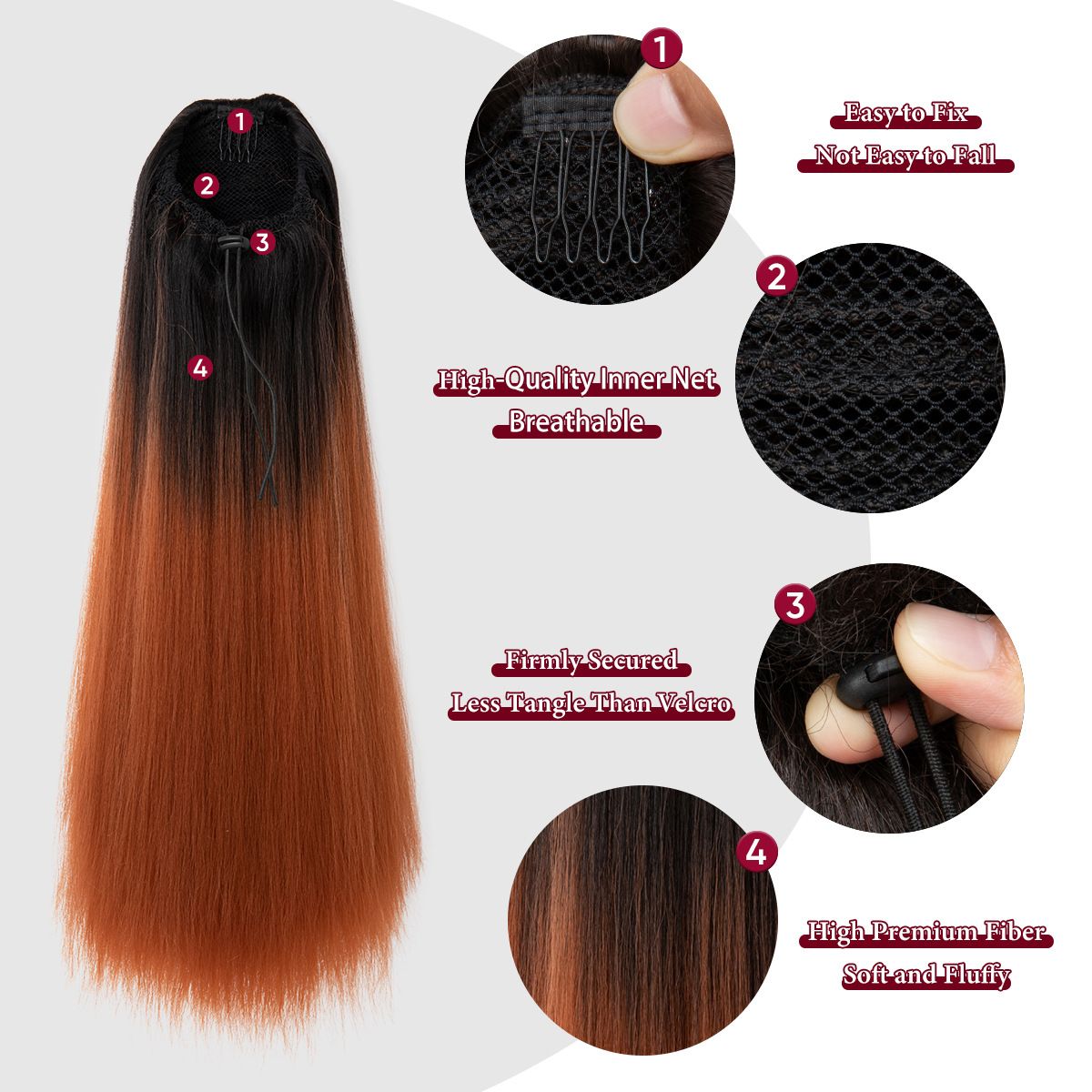 [Most Beautifu]Hair extension Ponytail Female Wig With Drawstring Long Straight Hair High Ponytail Drawstring Mesh Pocket Wig