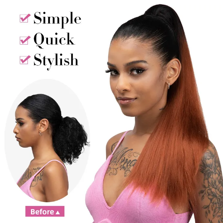 [Most Beautifu]Hair extension Ponytail Female Wig With Drawstring Long Straight Hair High Ponytail Drawstring Mesh Pocket Wig