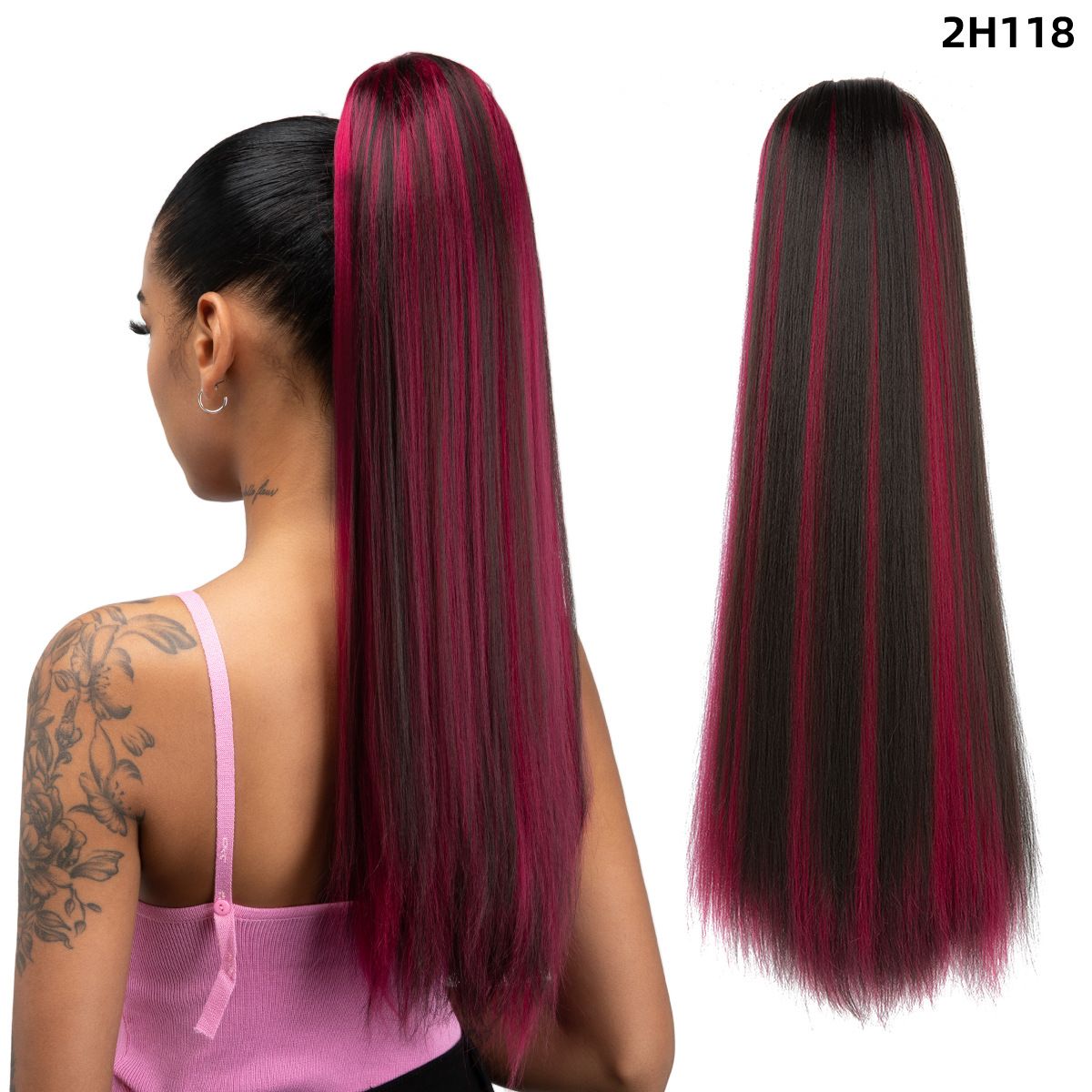 [Most Beautifu]Hair extension Ponytail Female Wig With Drawstring Long Straight Hair High Ponytail Drawstring Mesh Pocket Wig