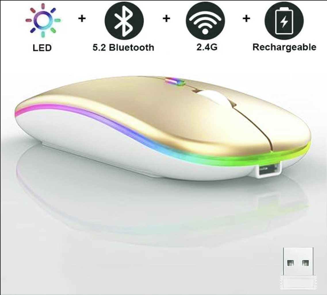 Wireless Bluetooth + 2.4G Dual-mode Rechargeable LED Optical Mouse - (Gold)
