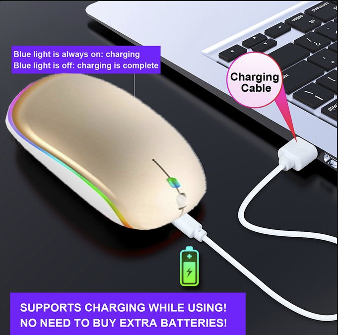 Wireless Bluetooth + 2.4G Dual-mode Rechargeable LED Optical Mouse - (Gold)