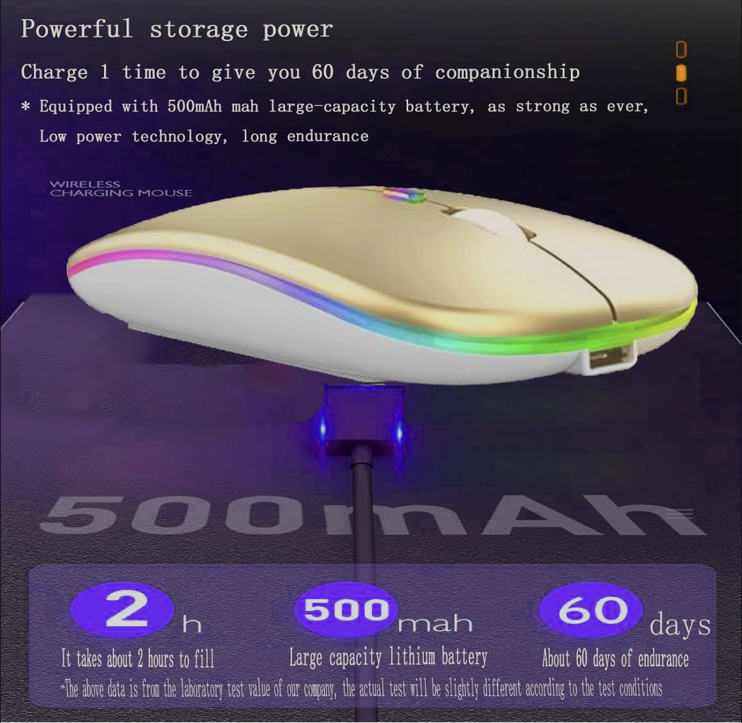 Wireless Bluetooth + 2.4G Dual-mode Rechargeable LED Optical Mouse - (Gold)