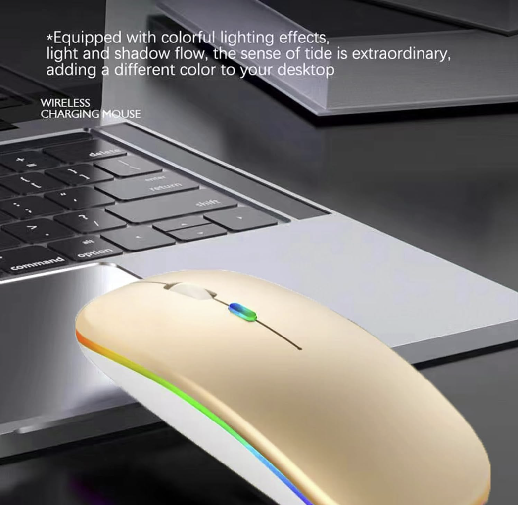 Wireless Bluetooth + 2.4G Dual-mode Rechargeable LED Optical Mouse - (Gold)