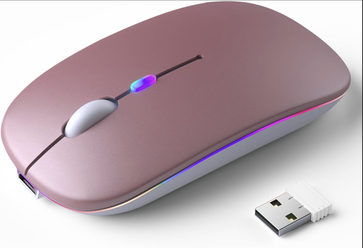 Wireless Bluetooth + 2.4G Dual-mode Rechargeable LED Optical Mouse - (Rose Gold)