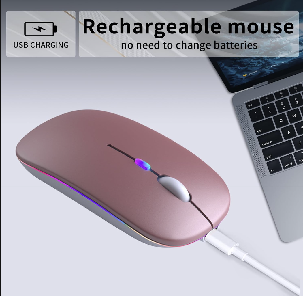 Wireless Bluetooth + 2.4G Dual-mode Rechargeable LED Optical Mouse - (Rose Gold)