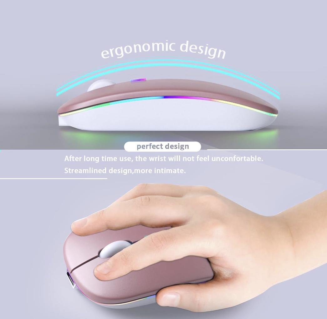 Wireless Bluetooth + 2.4G Dual-mode Rechargeable LED Optical Mouse - (Rose Gold)