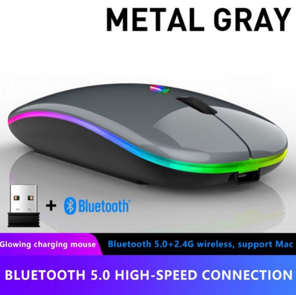 Wireless Bluetooth + 2.4G Dual-mode Rechargeable LED Optical Mouse - (Gray)