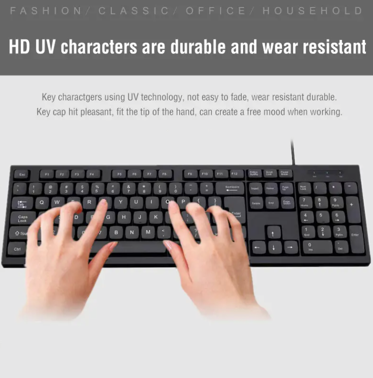 Wired Keyboard and Mouse Combo, 104 Keys USB Wired Computer Keyboard and Mouse, Keyboard Mouse Set for Home Game business