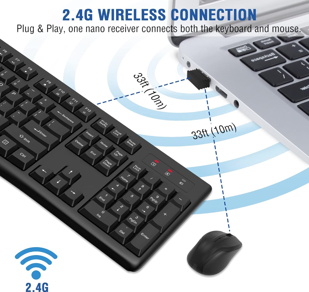 Wireless Business Office 2.4GHZ Keyboard & Mouse Combo FOR Desktop Laptop - Black very high speed and with high compatibility