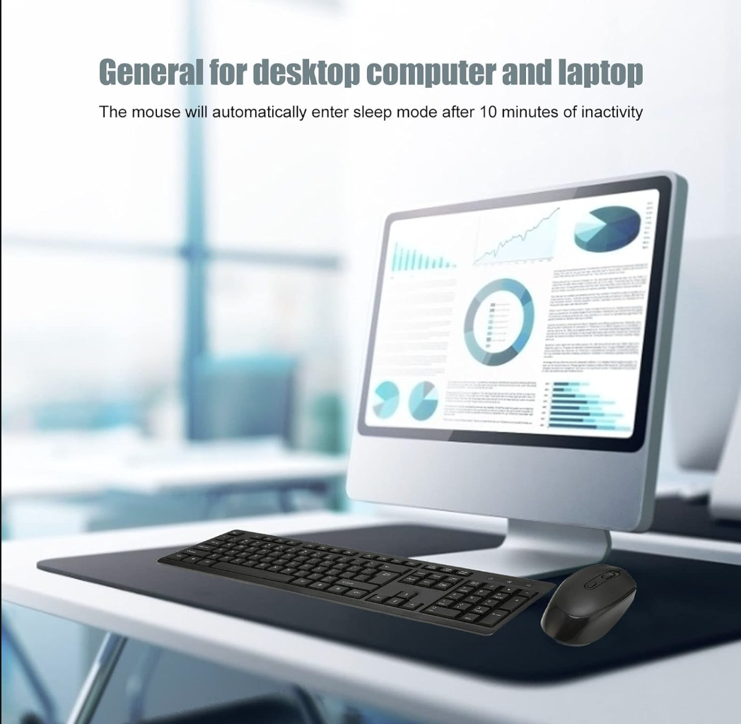 Wireless Business Office 2.4GHZ Keyboard & Mouse Combo FOR Desktop Laptop - Black very high speed and with high compatibility