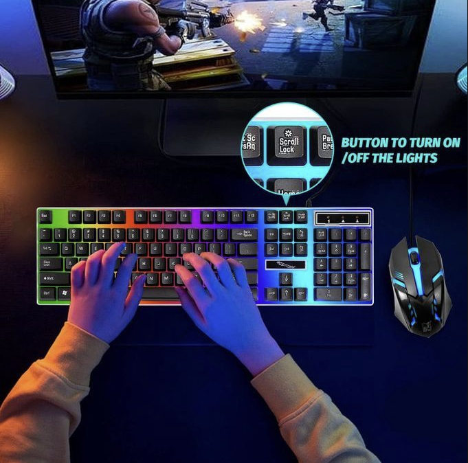 Keyboard And Mouse Set Wired 104 Keys Hot-Swappable Gaming Keyboard RGB Light For Mac Windows Computer PC Gamers Laptop Office