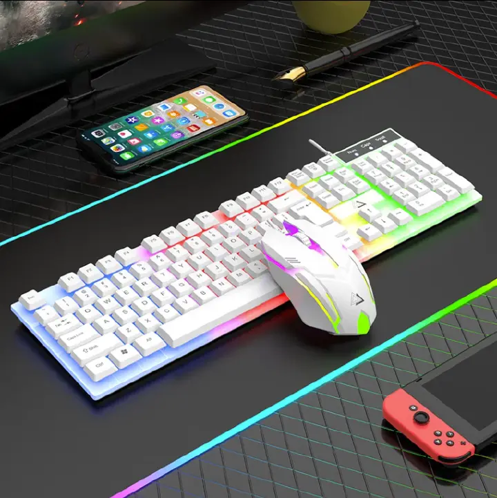 Keyboard And Mouse Set Wired 104 Keys Hot-Swappable Gaming Keyboard RGB Light For Mac Windows Computer PC Gamers Laptop Office