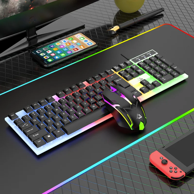 Keyboard And Mouse Set Wired 104 Keys Hot-Swappable Gaming Keyboard RGB Light For Mac Windows Computer PC Gamers Laptop Office