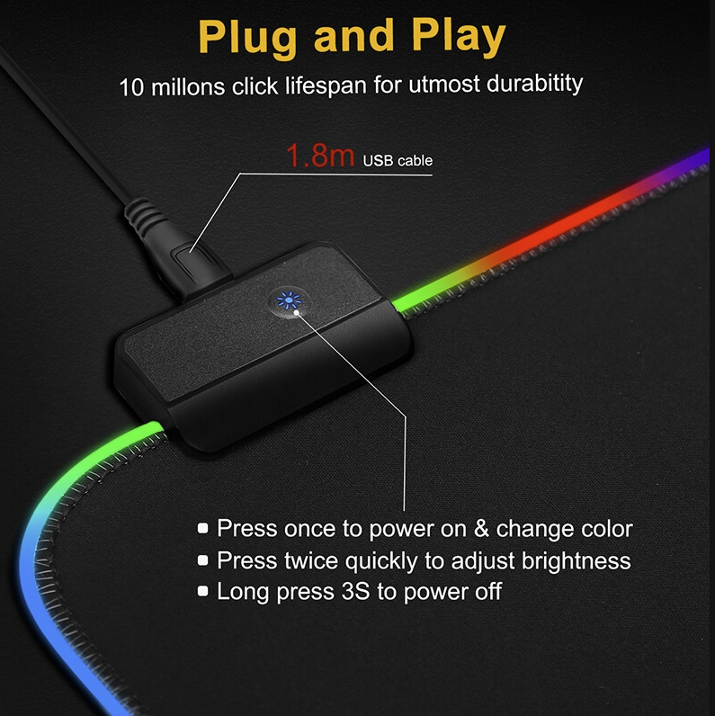 RGB Led Computer Keyboard Game Mouse Pads 800x300x3mm