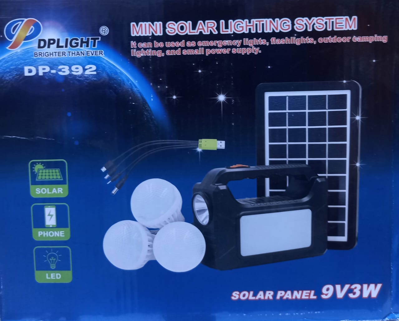 DP light mini solar lighting system with solar panel and 3 light solar bulbs Model no.DP-392