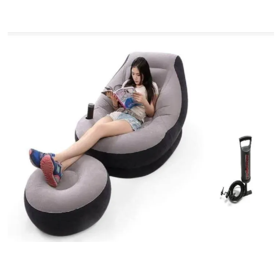 Big Size Inflatable Seat with Foot Rest & Pump .Comfortable Lounge Chair for Home, Office & Outdoor