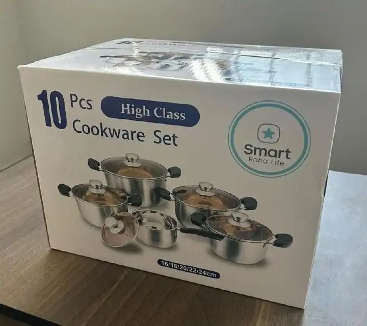 Smart Raha Life High-Class 10-Piece Stainless Steel Cookware Set – Premium Heavy-Duty Pots & Pans for Fast, Even & Healthy Cooking 🍳✨Transform your kitchen experience with the Smart Raha Life High-