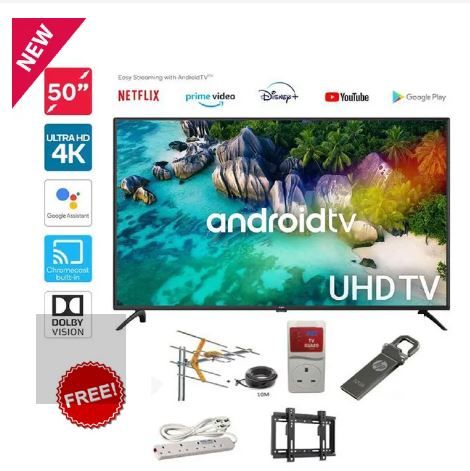 Vitron 50" Inch Frameless Smart Android TV with Bluetooth,  Netflix and Youtube UHD Television with One Year Waranty Plus FREE Wall Mount, Flash Disk, Bracket, Tv Guard, aerial and Socket extensions