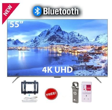 Vitron 55" Inch Frameless Smart Android TV with Bluetooth, Netflix and Youtube 4KUHD Television with One Year Waranty Plus FREE Wall Mount, Flash Disk, Bracket, Tv Guard, aerial and Socket extensions