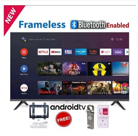 GLD 43" Inch Full HD Smart TV Android LED Television, Netflix, Youtube Frameless Bluetooth Tv with One Year Waranty Plus FREE Wall Mount, Flash Disk, Bracket, Tv Guard, aerial and Socket extensions
