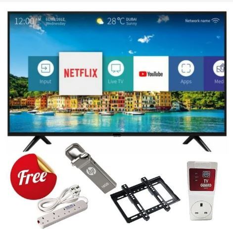 Amtec 32" Inch Bluetooth enabled Television Smart Android TV Frameless Digital TV Inbuilt Decoder with 1 Year Waranty Plus FREE Wall Mount, Flash Disk, Bracket, Tv Guard, aerial and Socket extension