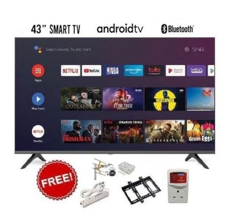 GLD 43" Inch Full HD Smart TV Android LED Television, Netflix, Youtube Frameless Bluetooth Tv with One Year Waranty Plus FREE Wall Mount, Flash Disk, Bracket, Tv Guard, aerial and Socket extensions