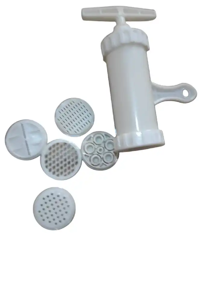 MANUAL PASTA MACHINE,WHITE NOODLE MAKING MACHINE WITH 5 DIFFERENT PRINTING MOLDS,PLASTIC NOODLE PRESS MAKER,NOODLE MAKER CUTTER PRESS MOULD