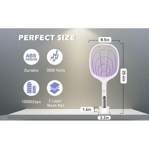 Rechargeable UV Light 2 In 1 Fly Swatter Lamp & Racket Mosquito Killer.3000V EFFECTIEVELY MOSQUITO KILLER: Push the switch to "ON1" and make the mosquito swatter in "Handheld Mode". Wave the swatter i