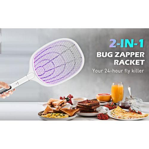 Rechargeable UV Light 2 In 1 Fly Swatter Lamp & Racket Mosquito Killer.3000V EFFECTIEVELY MOSQUITO KILLER: Push the switch to "ON1" and make the mosquito swatter in "Handheld Mode". Wave the swatter i