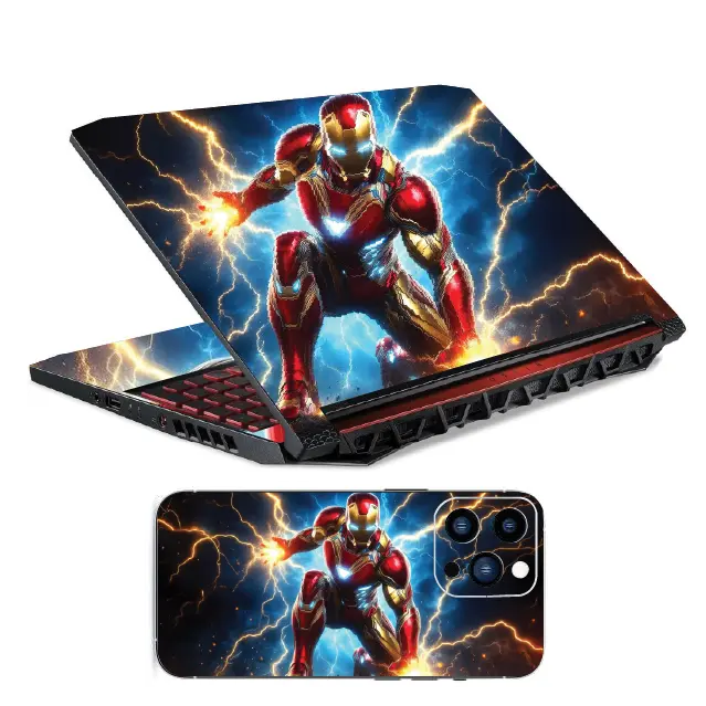 Stark-Soaked Surface: Iron Man Emblem Sticker, Glossy Matte, Easy Application. Fits laptop sizes from 11'' to 15.6 Inches| LAPTOP Sticker| Laptop COVER| Laptop Wrap| Laptop Skin.