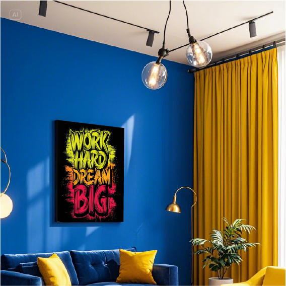 Power Push: Energy-Infused “Work Hard Dream Big” Print Wall Paper/Wall Sticker/ Wall Art/Wall Decor on BOARD. Comes mounted on either forex or MDF board of your desired size.