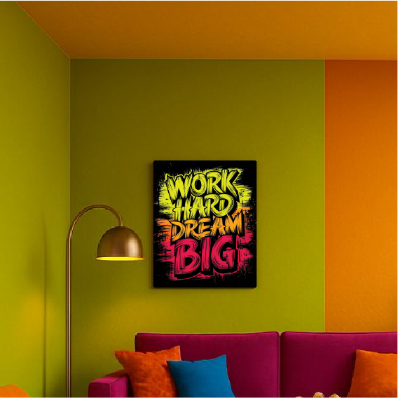 Power Push: Energy-Infused “Work Hard Dream Big” Print Wall Paper/Wall Sticker/ Wall Art/Wall Decor on BOARD. Comes mounted on either forex or MDF board of your desired size.