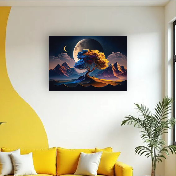 The Celestial Orchard: A Shadowed Peak in Moon’s White Light Wall Paper/Wall Sticker/ Wall Art/Wall Decor on BOARD. Comes mounted on either forex or MDF board of your desired size.