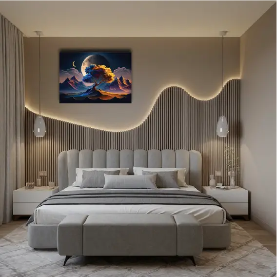 The Celestial Orchard: A Shadowed Peak in Moon’s White Light Wall Paper/Wall Sticker/ Wall Art/Wall Decor on BOARD. Comes mounted on either forex or MDF board of your desired size.
