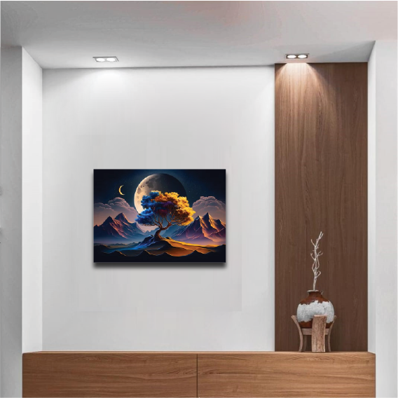 The Celestial Orchard: A Shadowed Peak in Moon’s White Light Wall Paper/Wall Sticker/ Wall Art/Wall Decor on BOARD. Comes mounted on either forex or MDF board of your desired size.