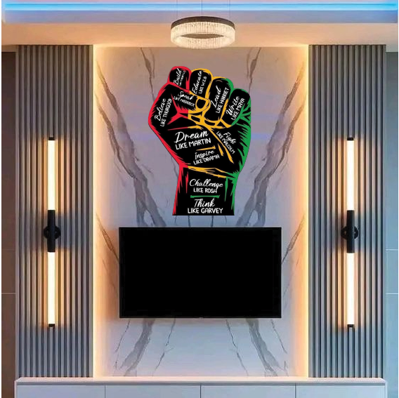 African Pride Hand-Shaped Wall Art/Wall Paper/Wall Sticker/Wall Decor– Vinyl-Cut Clenched Fist with Inspirational Quotes on Forex BOARD. Comes mounted on A forex board of your desired size.