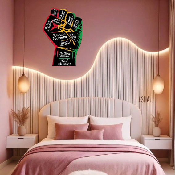 African Pride Hand-Shaped Wall Art/Wall Paper/Wall Sticker/Wall Decor– Vinyl-Cut Clenched Fist with Inspirational Quotes on Forex BOARD. Comes mounted on A forex board of your desired size.
