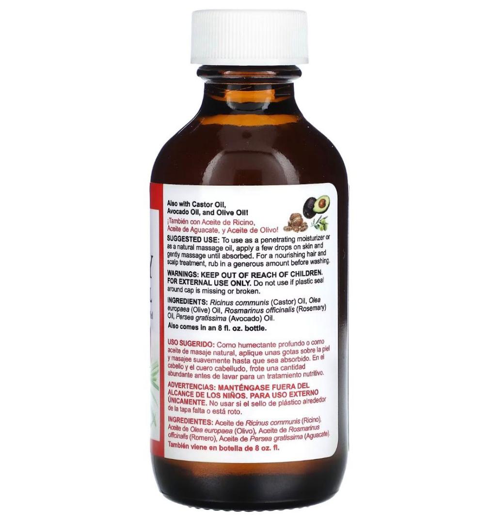 De La Cruz  Rosemary Hair & Skin Oil with castor oil,avocado oil  and olive oil  Made in USA