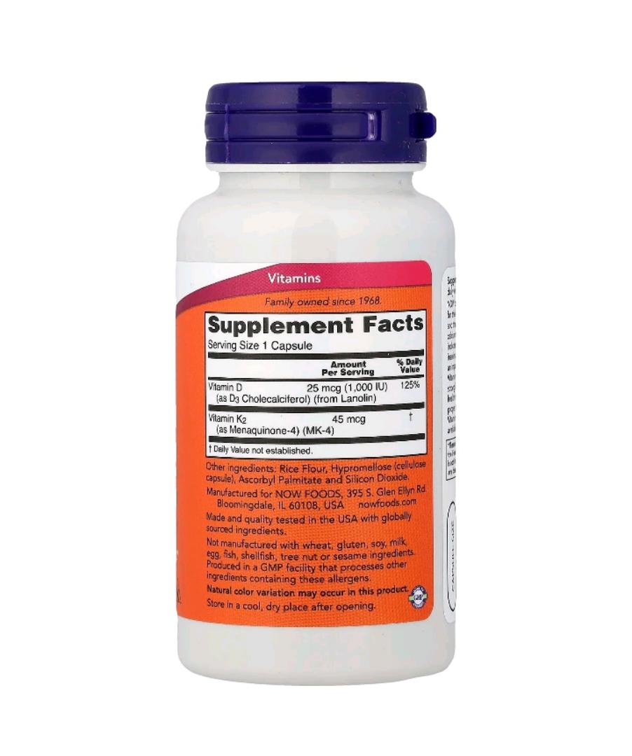 NOW Vitamin D3 & K2,120 capsules,Made in USA