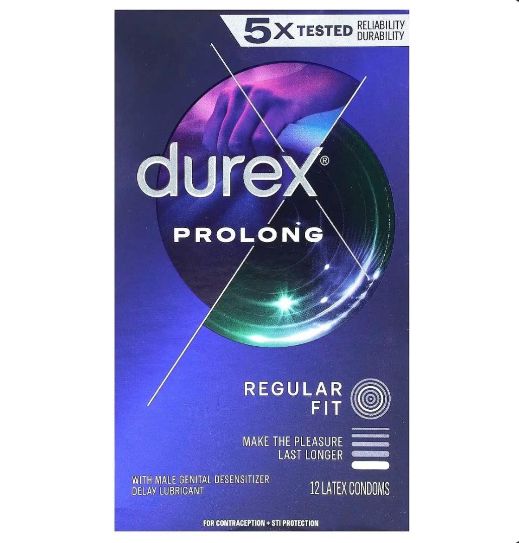 Durex Prolong Condom,with male desensitizer delay lubricant,Ribbed and Dotted12 latex condoms