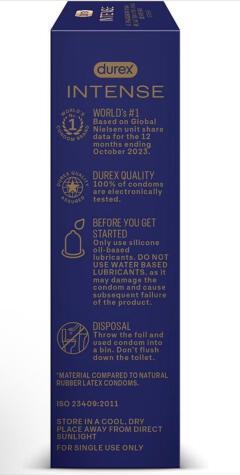 Durex, Intense ,premium NON Latex Condoms,10 pieces