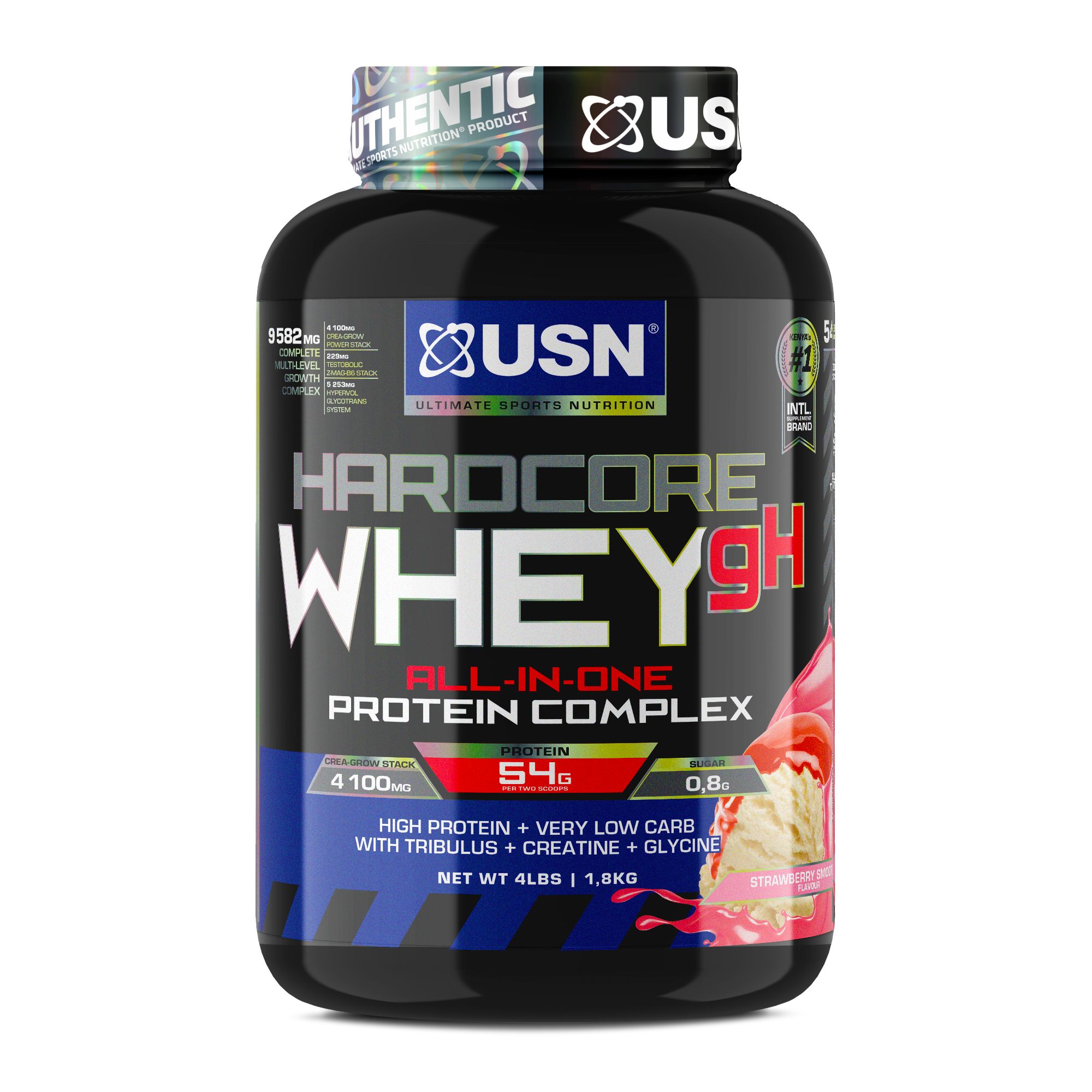 USN Hardcore Whey gH, all-in-one lean mass gainer with premium whey protein, creatine and a testo booster.