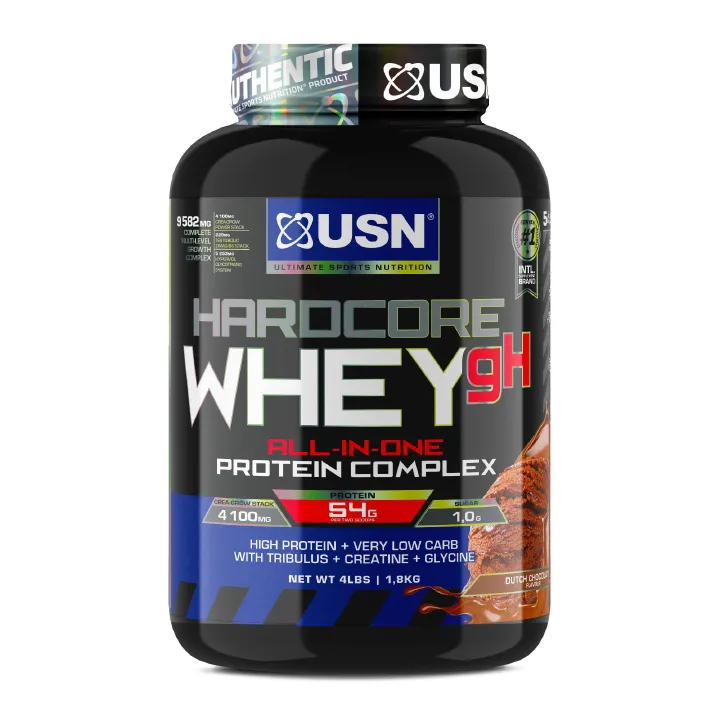 USN Hardcore Whey gH, all-in-one lean mass gainer with premium whey protein, creatine and a testo booster.
