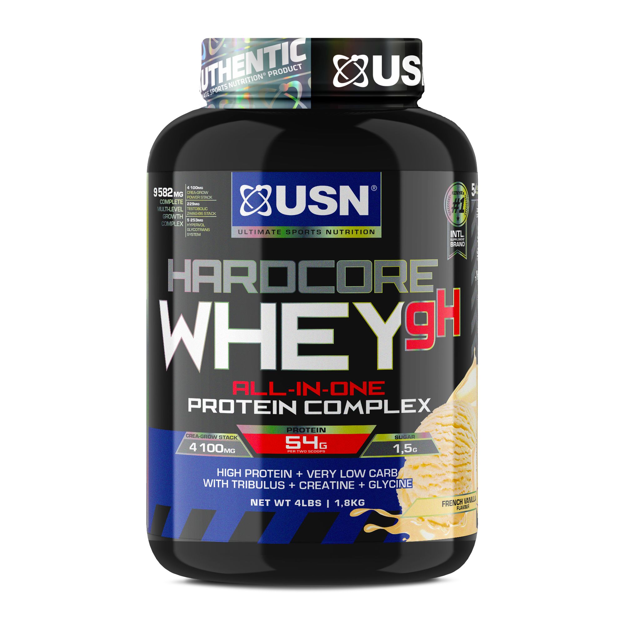 USN Hardcore Whey gH, all-in-one lean mass gainer with premium whey protein, creatine and a testo booster.