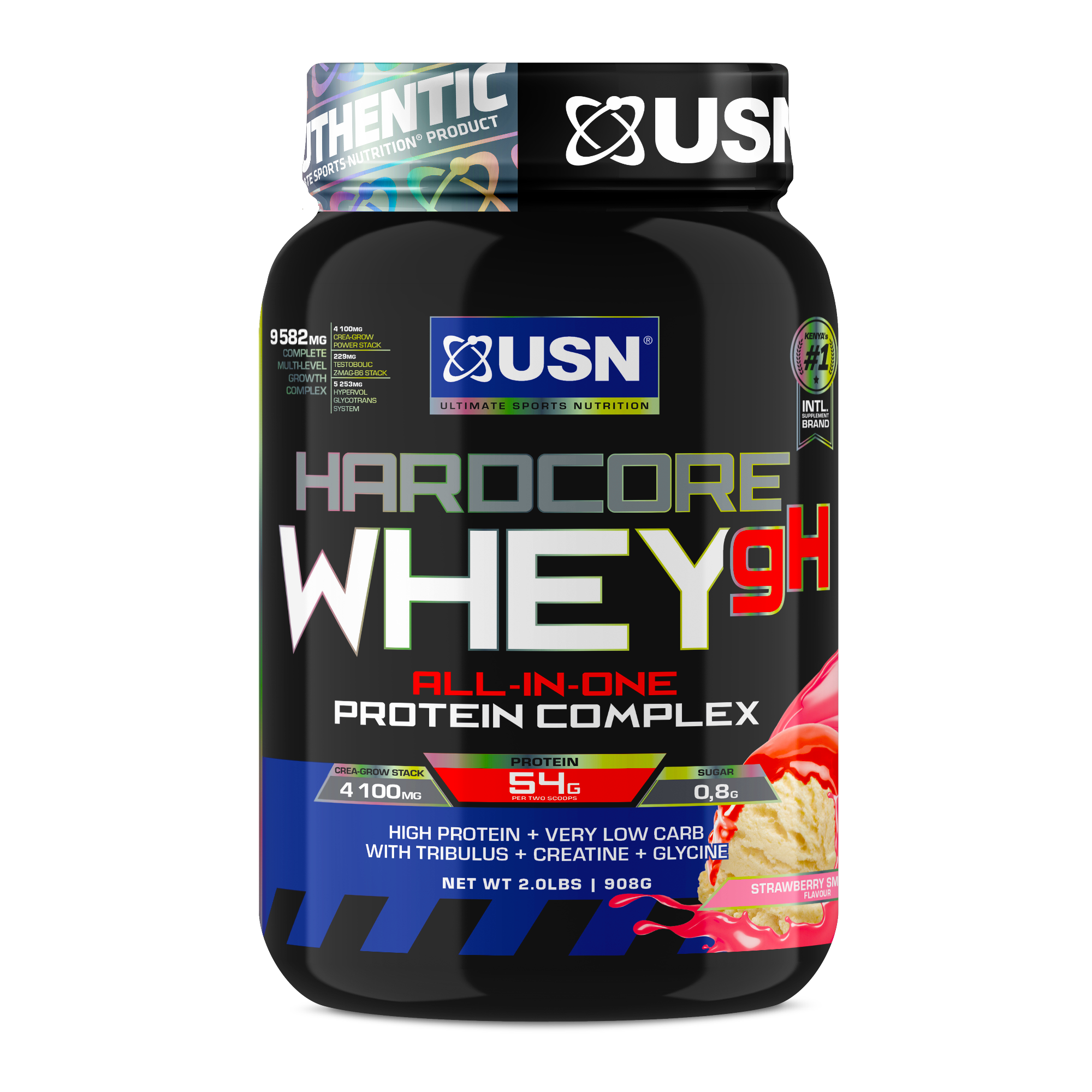 USN Hardcore Whey gH, all-in-one lean mass gainer with premium whey protein, creatine and a testo booster.