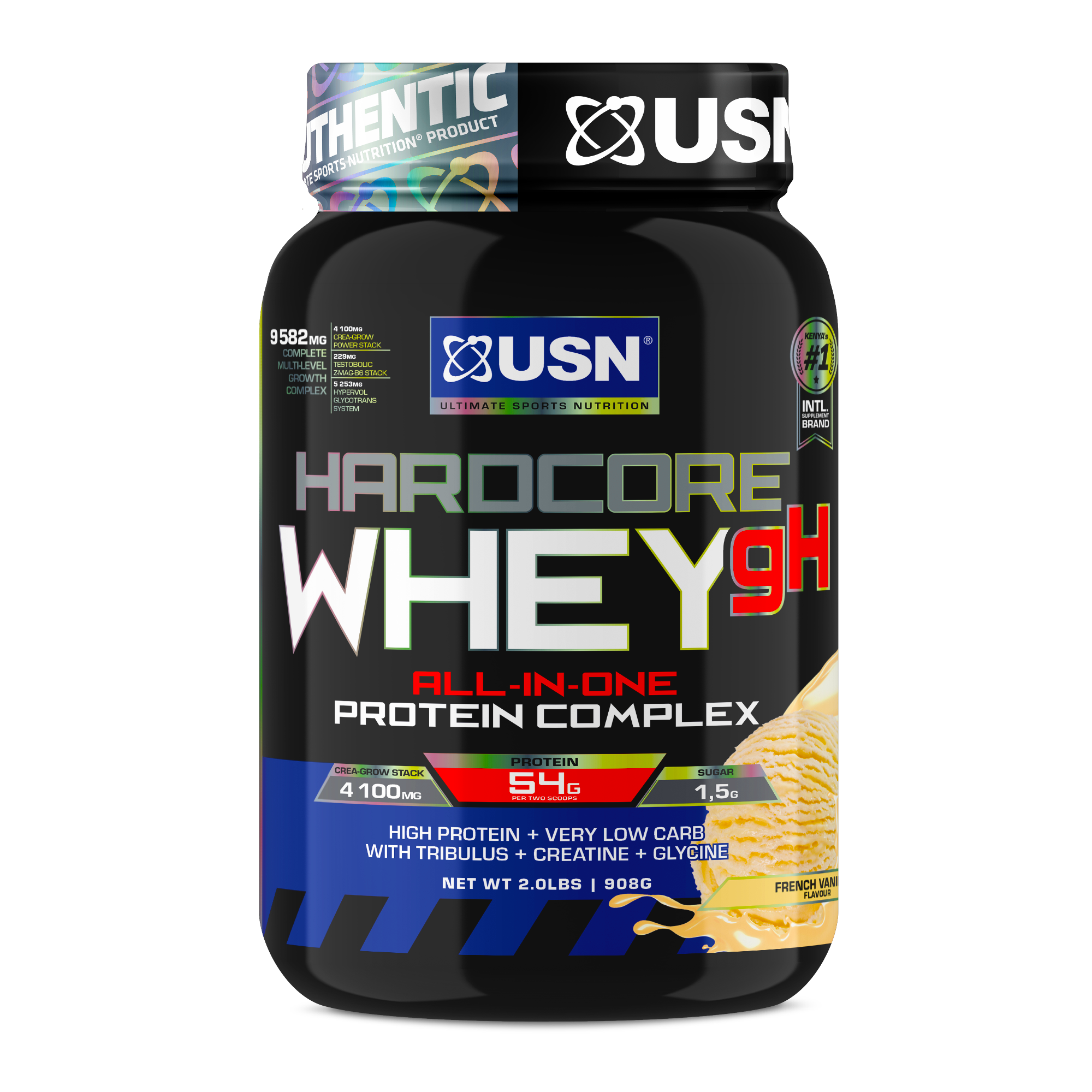 USN Hardcore Whey gH, all-in-one lean mass gainer with premium whey protein, creatine and a testo booster.