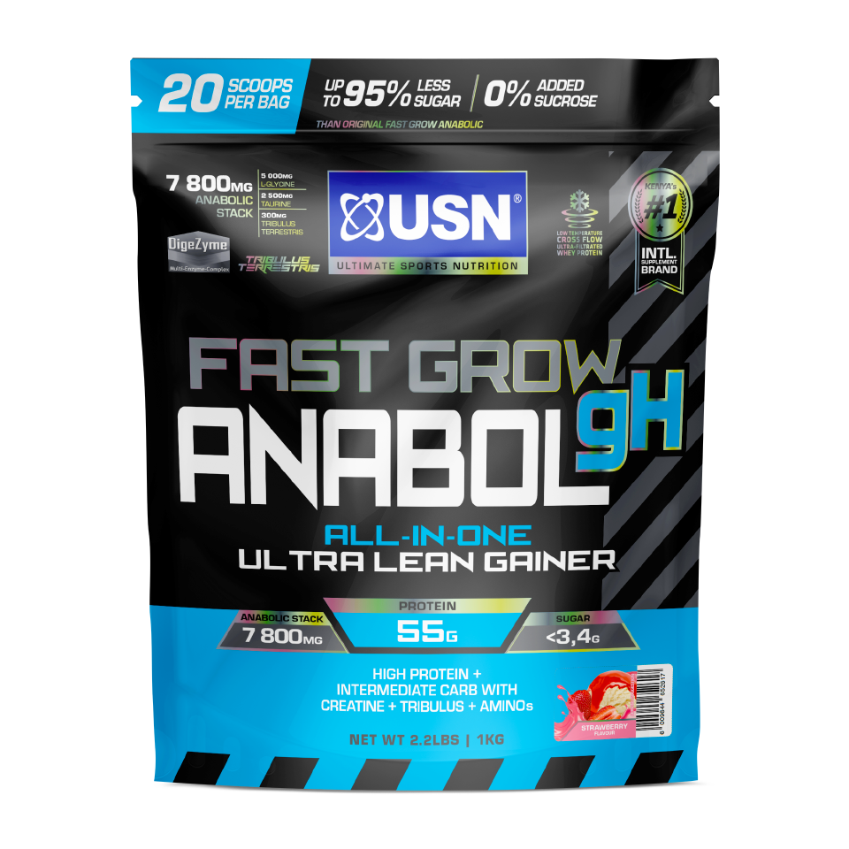 USN Fast Grow Anabol gH, an all-in-one hardcore lean mass gainer for accelerated muscle growth and optimal recovery.