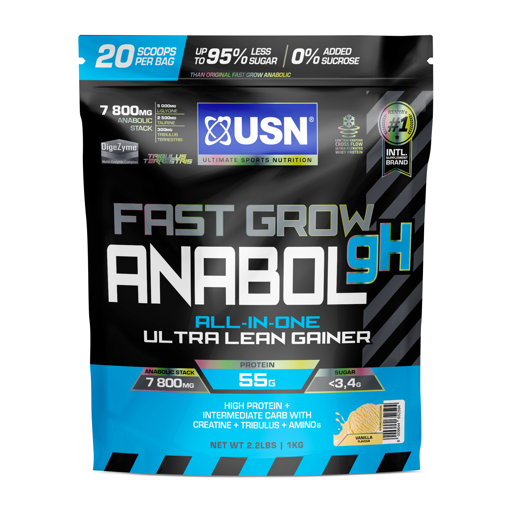 USN Fast Grow Anabol gH, an all-in-one hardcore lean mass gainer for accelerated muscle growth and optimal recovery.
